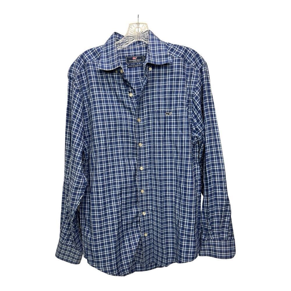 Vineyard Vines Mens Blue Plaid Long Sleeve Class Fit Tucker Button-Up Shirt Sz S